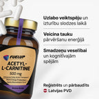 Acetil-L-karnitīns (ALCAR) 500 mg smadzeņu un šūnu enerģijas procesiem no Fuel Up