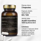 Acetil-L-karnitīns (ALCAR) 500 mg smadzeņu un šūnu enerģijas procesiem no Fuel Up