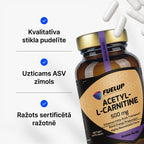 Acetil-L-karnitīns (ALCAR) 500 mg smadzeņu un šūnu enerģijas procesiem no Fuel Up