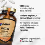 Biotīns 1000 mcg matu, ādas un enerģijas vielmaiņas atbalstam no Fuel Up (120 kapsulas)