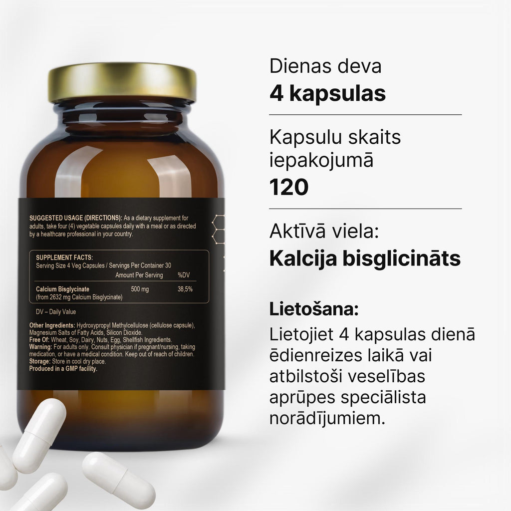 Kalcija bisglicināts 125 mg kauliem, zobiem un muskuļu darbībai no Fuel Up (120 kapsulas)