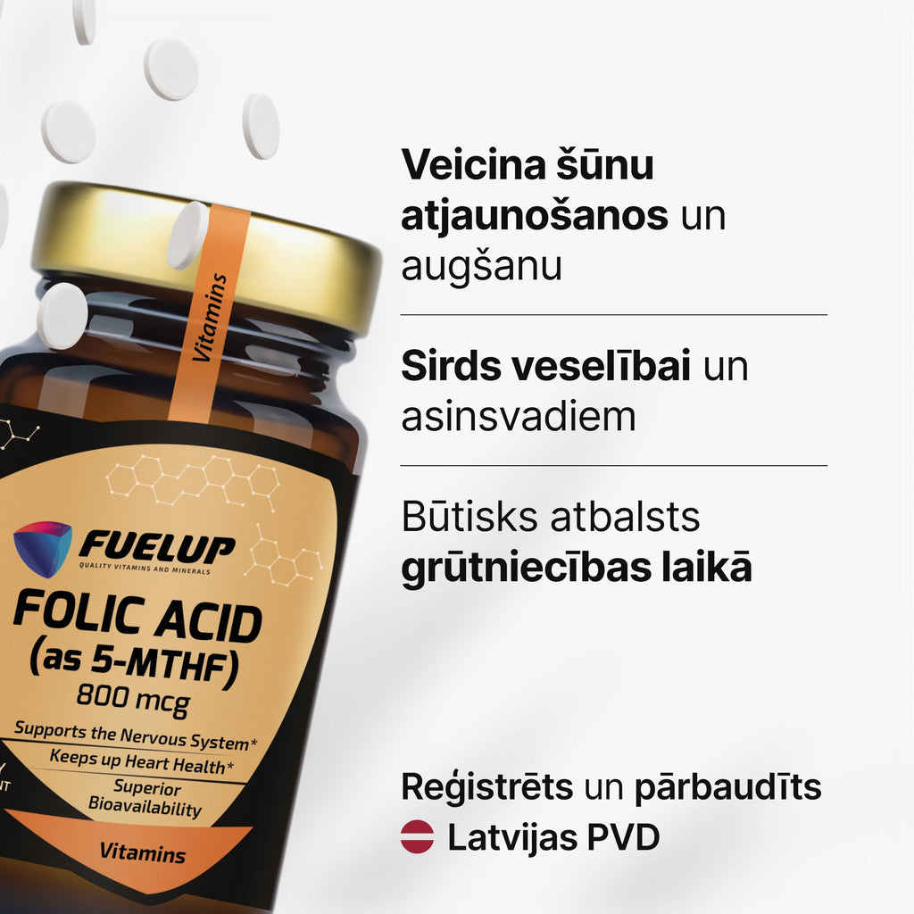 Aktīvā folskābe (5-MTHF) 800 mcg asinsradei un grūtniecības plānošanai no Fuel Up