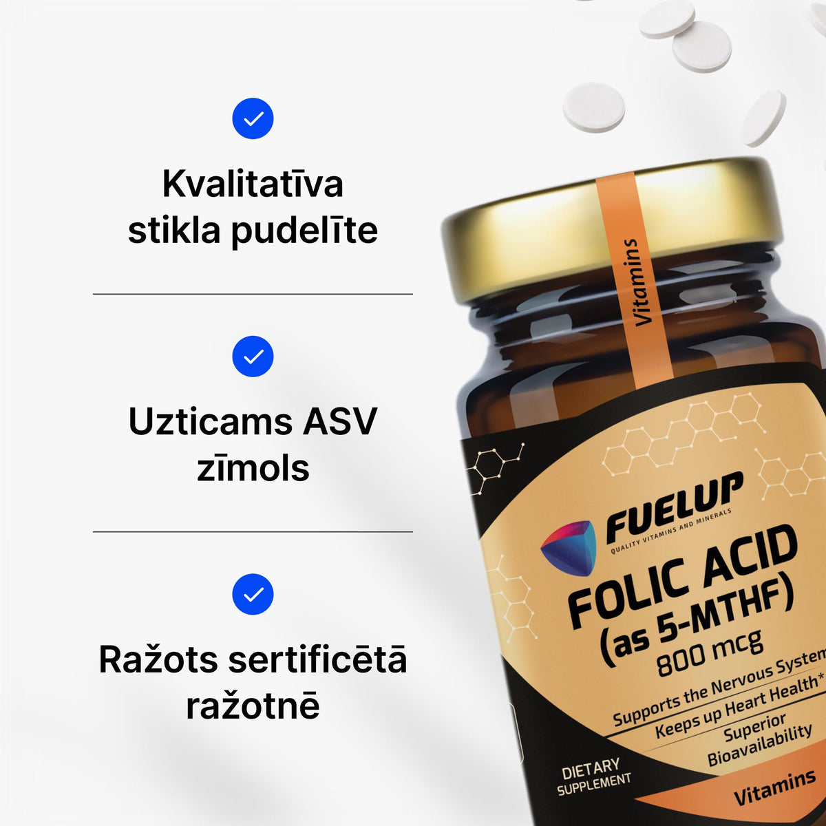 Aktīvā folskābe (5-MTHF) 800 mcg asinsradei un grūtniecības plānošanai no Fuel Up