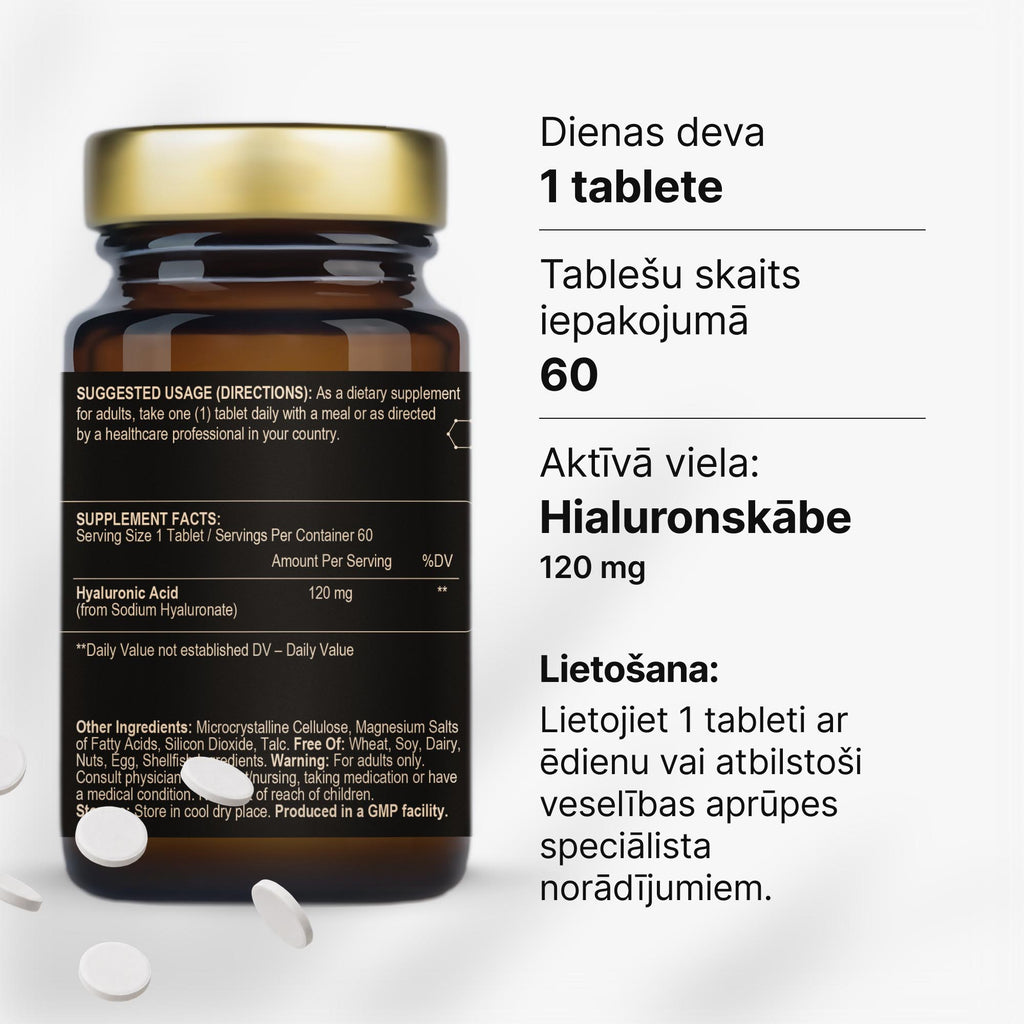 Hialuronskābe 120 mg ādas mitrināšanai un elastībai no Fuel Up (60 tabletes)