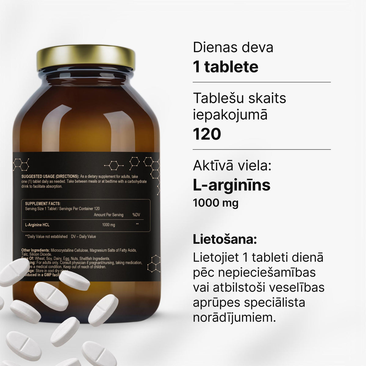 L-arginīns 1000 mg asinsritei un fiziskajai veiktspējai no Fuel Up (120 kapsulas)