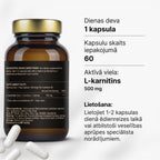 L-karnitīns 500 mg enerģijas vielmaiņai, izturībai un atjaunošanās periodam no Fuel Up (60 kapsulas)