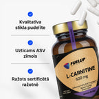 L-karnitīns 500 mg enerģijas vielmaiņai, izturībai un atjaunošanās periodam no Fuel Up (60 kapsulas)