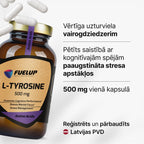 L-tirozīns 500 mg fokusam un garīgai veiktspējai intensīvas slodzes laikā no Fuel Up (120 kapsulas)