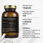 L-tirozīns 500 mg fokusam un garīgai veiktspējai intensīvas slodzes laikā no Fuel Up (120 kapsulas)