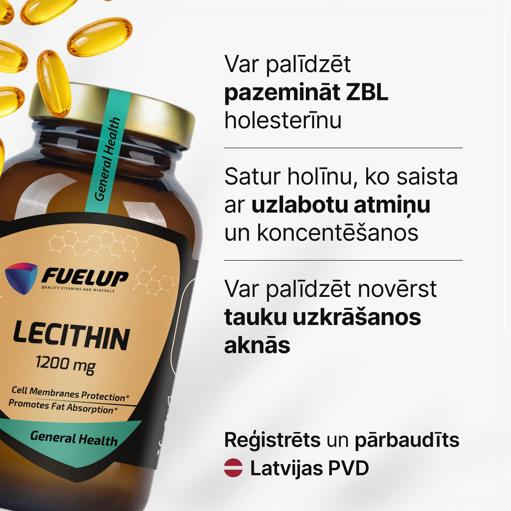 Lecitīns 1200 mg šūnu un nervu sistēmas atbalstam no Fuel Up (mīkstās kapsulas)