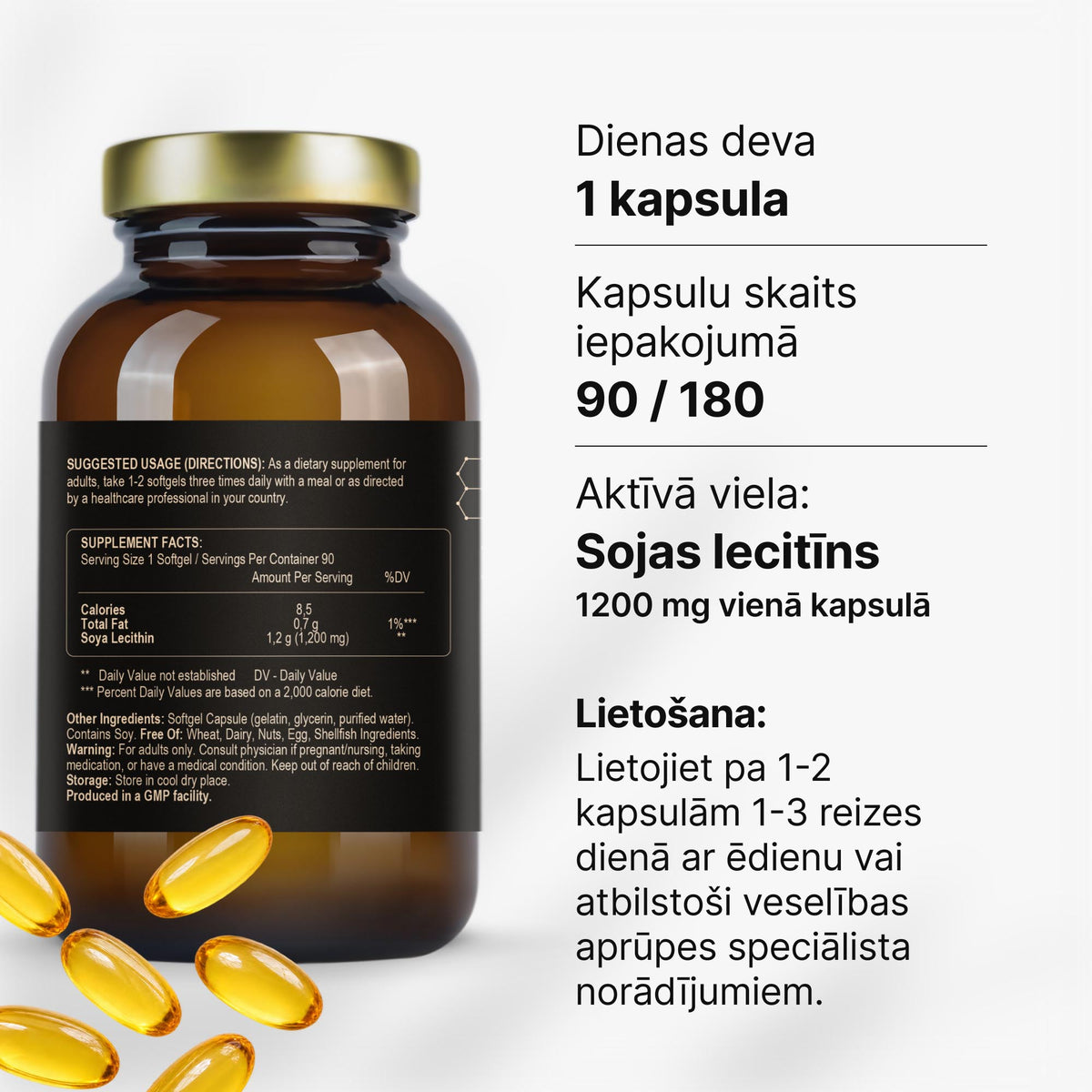 Lecitīns 1200 mg šūnu un nervu sistēmas atbalstam no Fuel Up (mīkstās kapsulas)