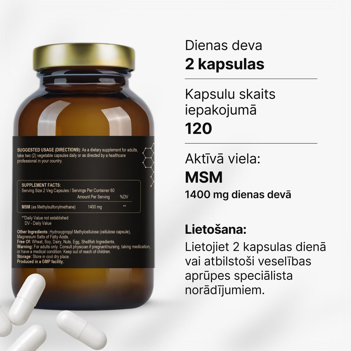 MSM organiskais sērs 700 mg locītavām un saistaudiem no Fuel Up (120 kapsulas)