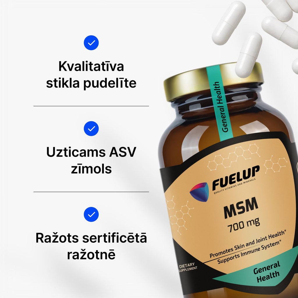 MSM organiskais sērs 700 mg locītavām un saistaudiem no Fuel Up (120 kapsulas)
