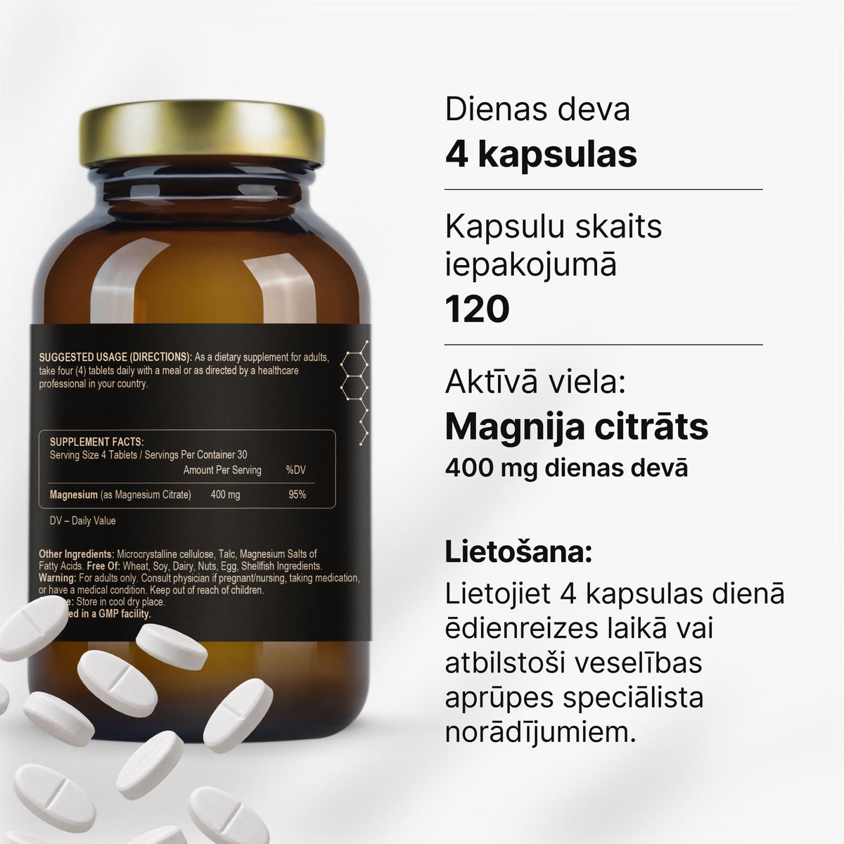 Magnija citrāts 100 mg enerģijai, nervu sistēmai un muskuļiem no Fuel Up (120 tabletes)