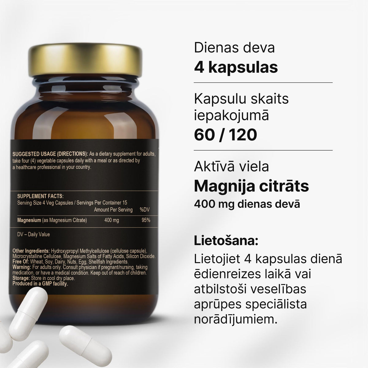 Magnija citrāts 100 mg enerģijai, nervu sistēmai un muskuļiem (kapsulu veidā) no Fuel Up