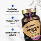 Magnija citrāts 100 mg enerģijai, nervu sistēmai un muskuļiem (kapsulu veidā) no Fuel Up
