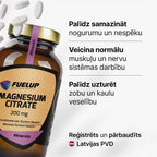 Magnija citrāts 200 mg enerģijai, muskuļiem un nervu sistēmai no Fuel Up (60 tabletes)