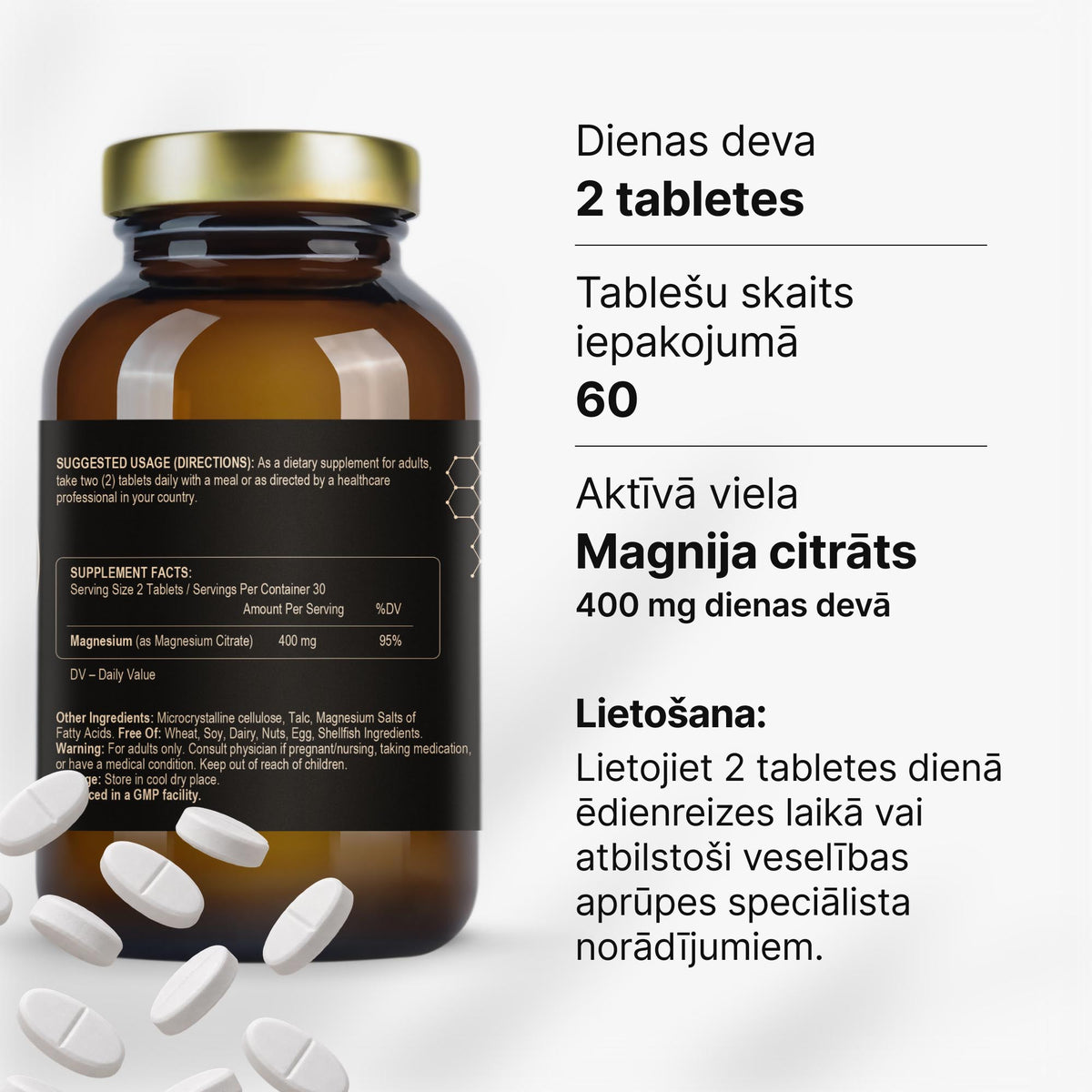 Magnija citrāts 200 mg enerģijai, muskuļiem un nervu sistēmai no Fuel Up (60 tabletes)