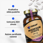 Magnija citrāts 200 mg enerģijai, muskuļiem un nervu sistēmai no Fuel Up (60 tabletes)