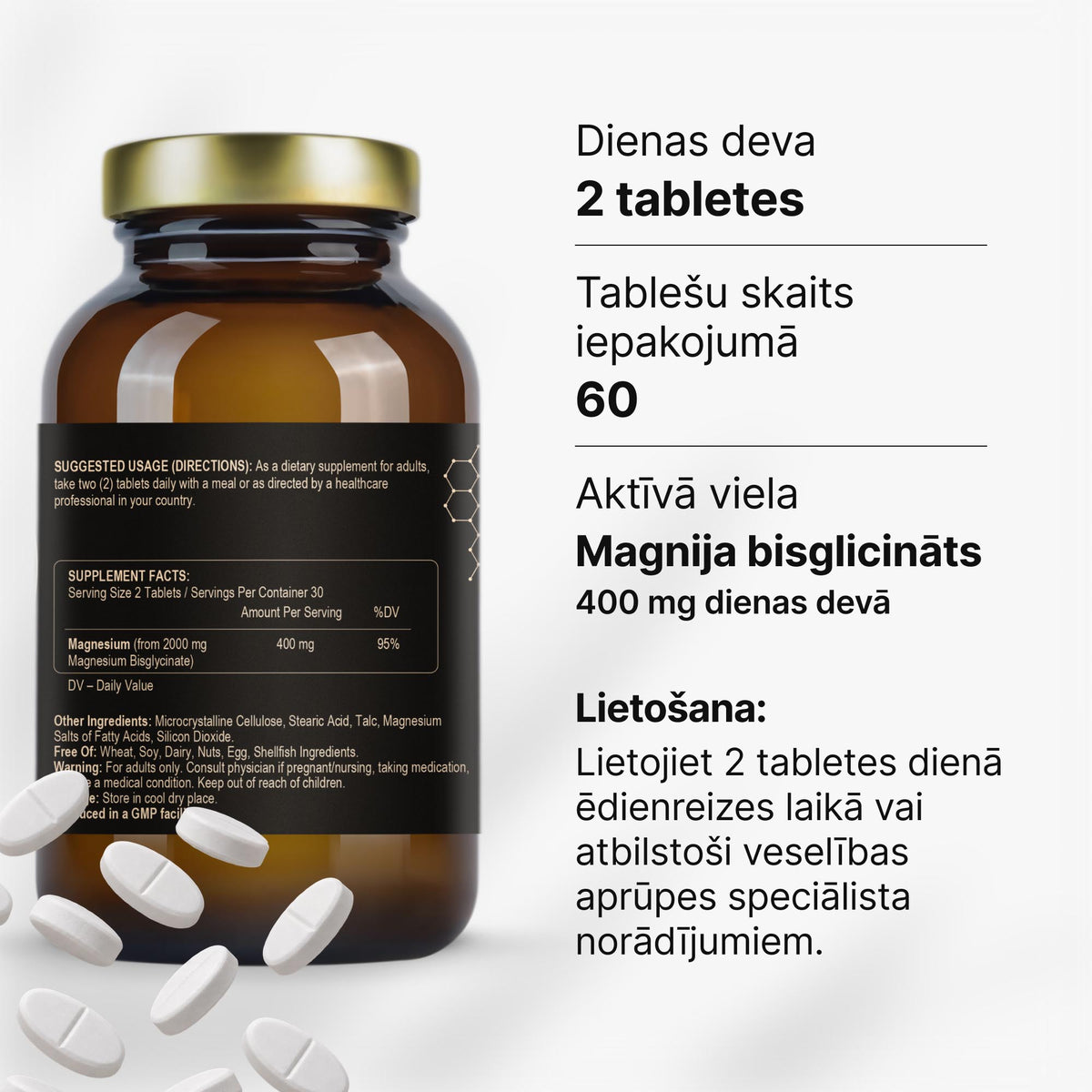 Magnija bisglicināts 200 mg miegam, nervu sistēmai un muskuļiem no Fuel Up (60 tabletes)