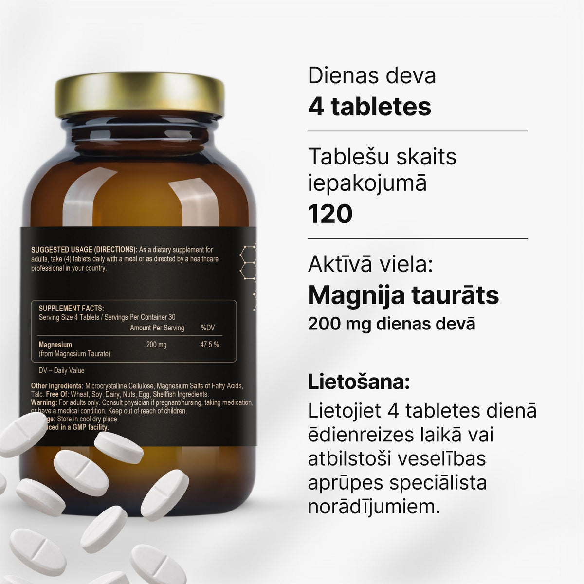 Magnija taurāts 50 mg nervu sistēmai un muskuļu darbībai no Fuel Up (120 tabletes)