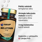 Melatonīns 3 mg ātrākai iemigšanai un laika joslu maiņas radīto sajūtu mazināšanai no Fuel Up