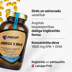 Omega-3 zivju eļļa mini kapsulās EPA un DHA triglicerīdu formā no Fuel Up (180 kapsulas)