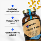 Omega-3 zivju eļļa mini kapsulās EPA un DHA triglicerīdu formā no Fuel Up (180 kapsulas)