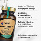 Bišu māšu peru pieniņš (Royal Jelly) 500 mg vitalitātei un antioksidatīvam atbalstam no Fuel Up (60 kapsulas)