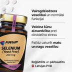 Selēns 200 mcg vairogdziedzera darbībai, imunitātei un šūnu aizsardzībai no Fuel Up (100 tabletes)