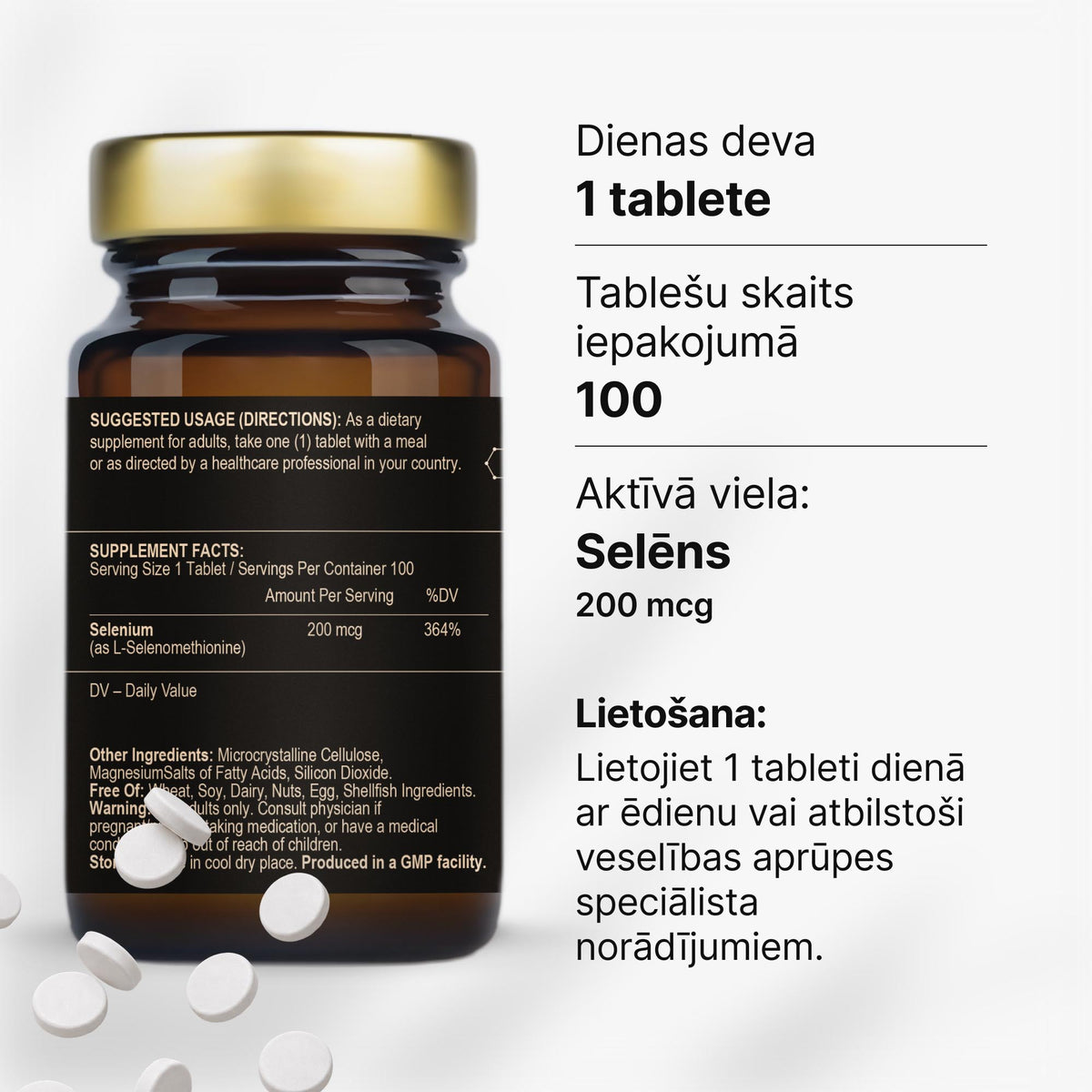 Selēns 200 mcg vairogdziedzera darbībai, imunitātei un šūnu aizsardzībai no Fuel Up (100 tabletes)