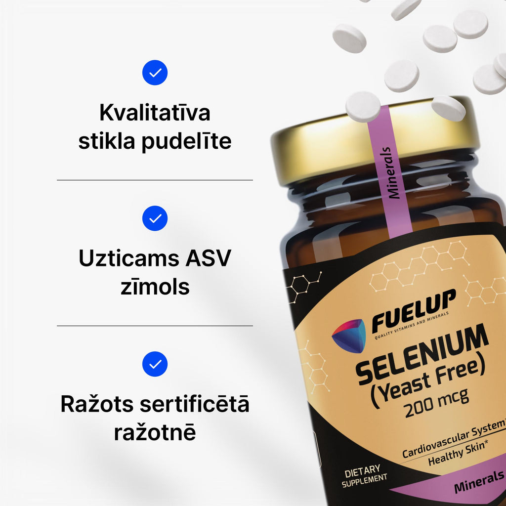 Selēns 200 mcg vairogdziedzera darbībai, imunitātei un šūnu aizsardzībai no Fuel Up (100 tabletes)