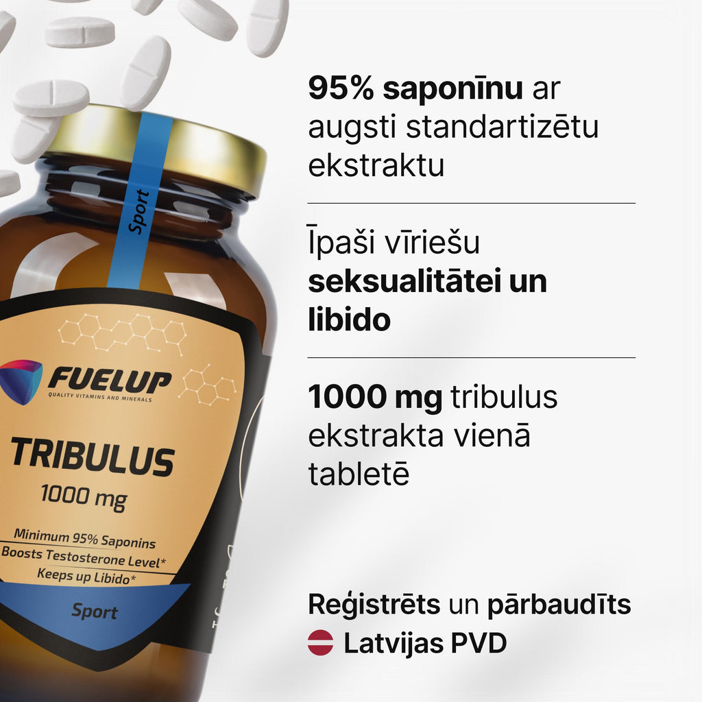 Tribulus Terrestris 1000 mg vīriešu libido un vitalitātei no Fuel Up (90 tabletes)
