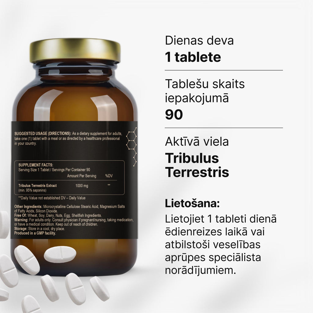 Tribulus Terrestris 1000 mg vīriešu libido un vitalitātei no Fuel Up (90 tabletes)