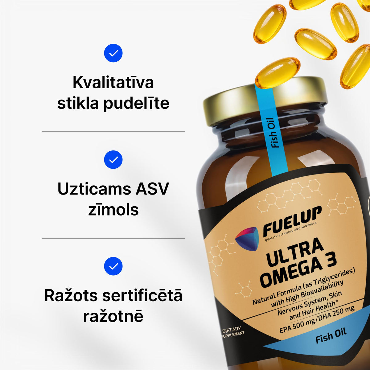 Koncentrēta zivju eļļa (Omega-3) 1000mg triglicerīdu formā ar augstāku biopieejamību no Fuel Up