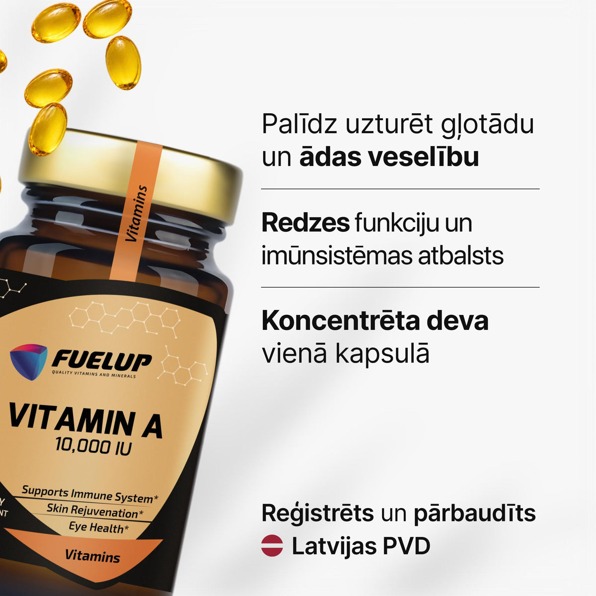 A vitamīns 10 000 IU redzei, imunitātei un ādai no Fuel Up