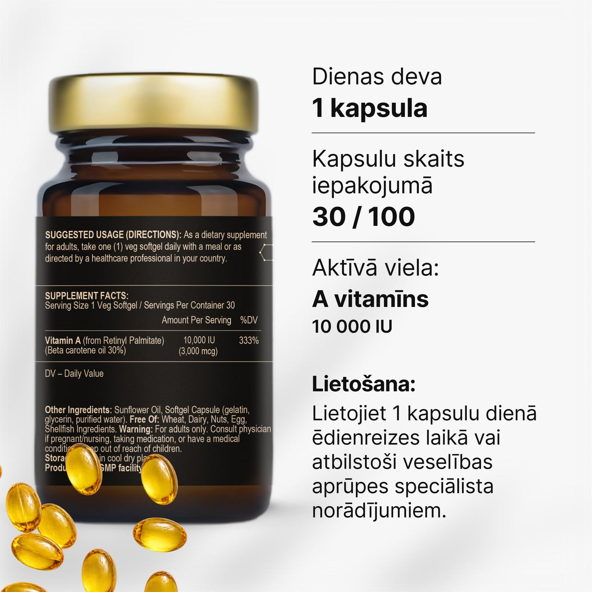 A vitamīns 10 000 IU redzei, imunitātei un ādai no Fuel Up