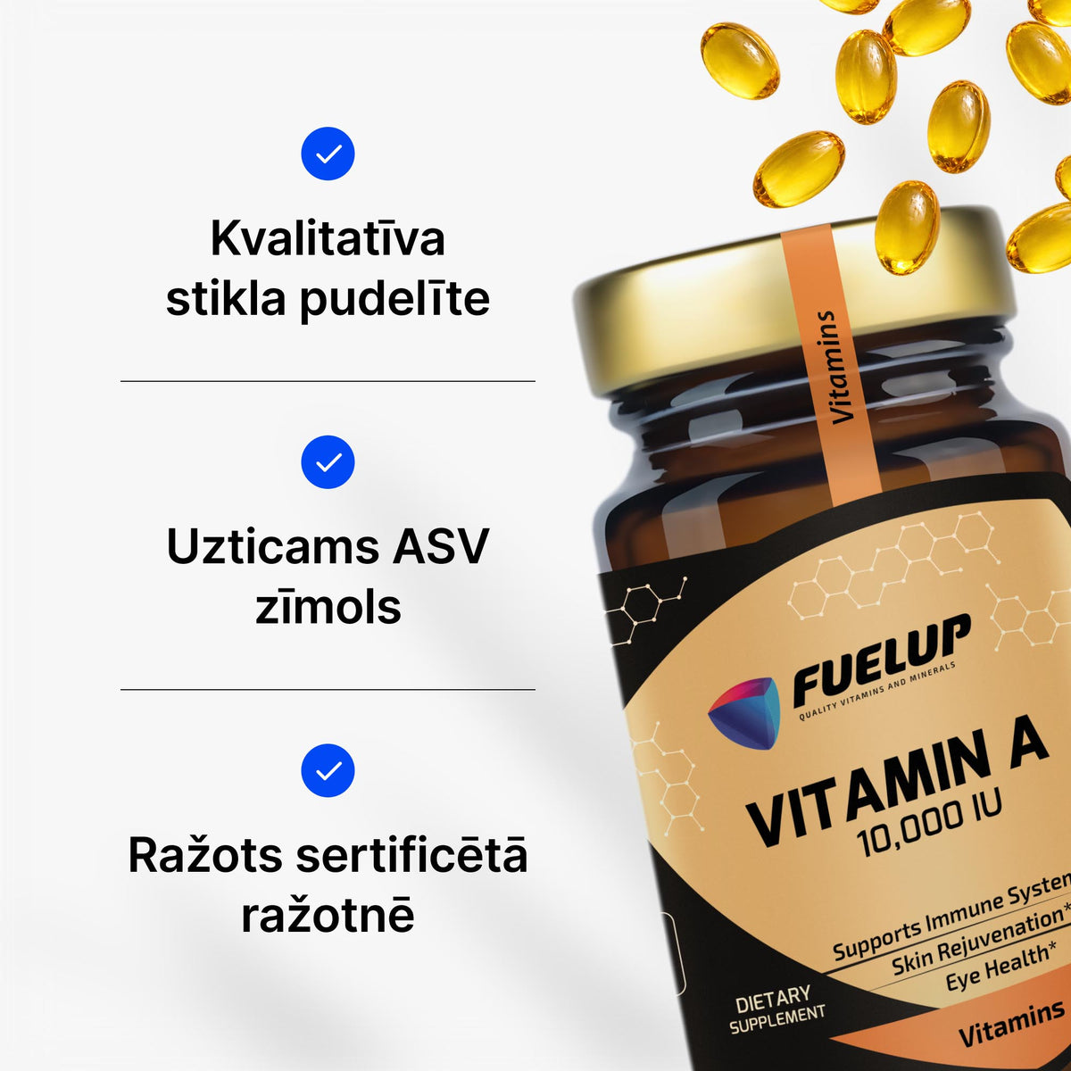 A vitamīns 10 000 IU redzei, imunitātei un ādai no Fuel Up