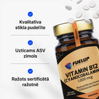 B12 vitamīns 1000 mcg enerģijai, nervu sistēmai un mazākam nogurumam no Fuel Up (100 tabletes)