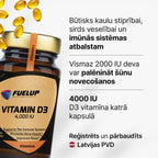 D3 vitamīns 4000 IU – imunitātei, kauliem un muskuļiem no Fuel Up (mīkstās kapsulas)