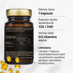 D3 vitamīns 4000 IU – imunitātei, kauliem un muskuļiem no Fuel Up (mīkstās kapsulas)