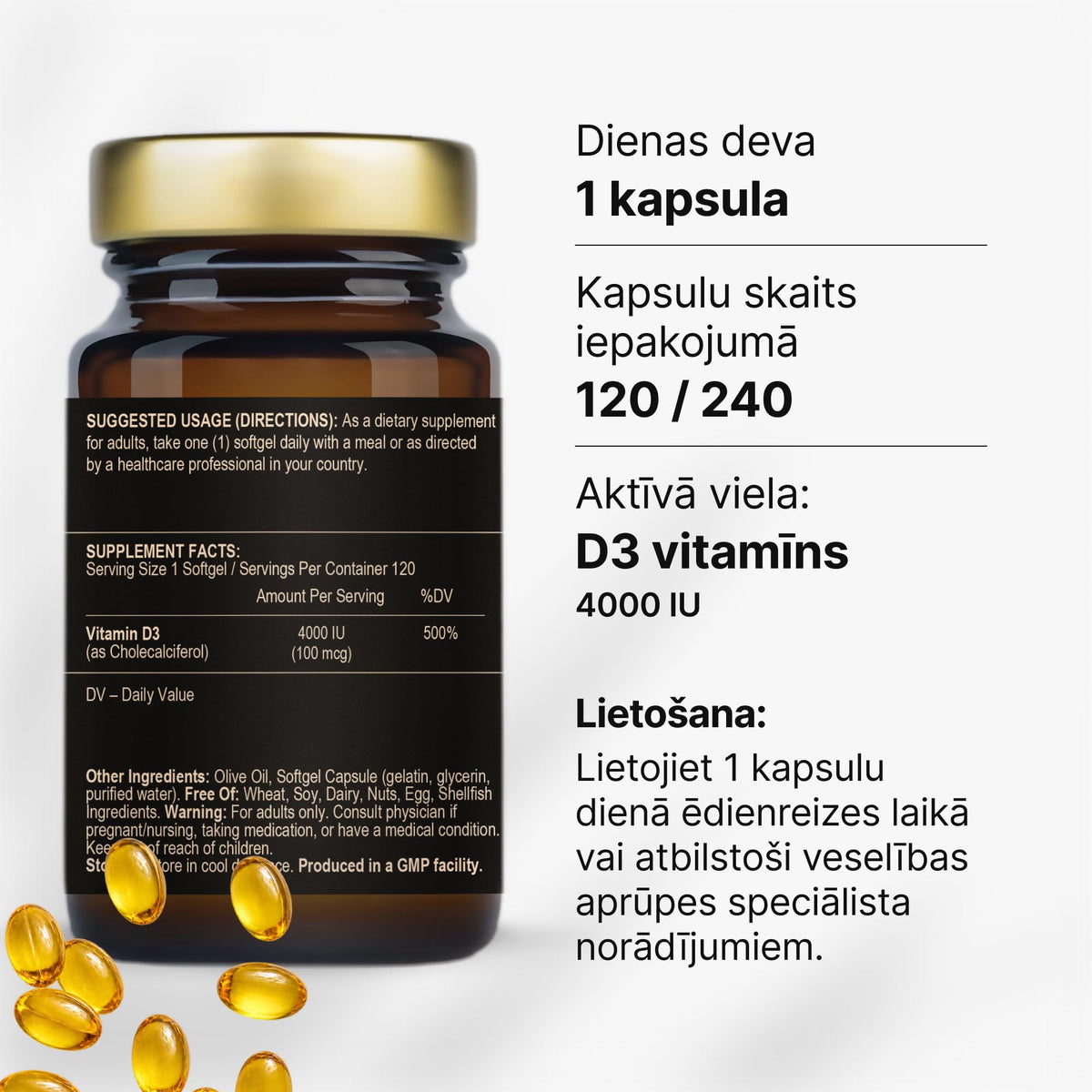 D3 vitamīns 4000 IU – imunitātei, kauliem un muskuļiem no Fuel Up (mīkstās kapsulas)