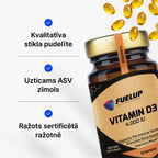 D3 vitamīns 4000 IU – imunitātei, kauliem un muskuļiem no Fuel Up (mīkstās kapsulas)