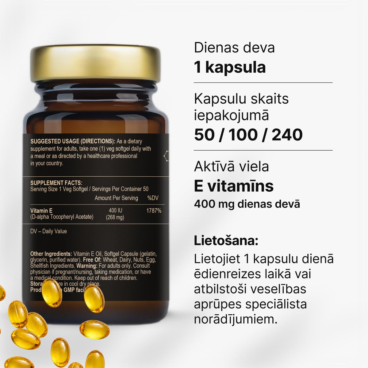 E vitamīns 400 IU antioksidants šūnu aizsardzībai no Fuel Up