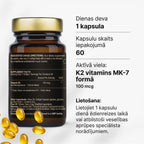 K2 vitamīns MK-7 100 mcg stipriem kauliem un normālai asins recēšanai no Fuel Up (60 kapsulas)