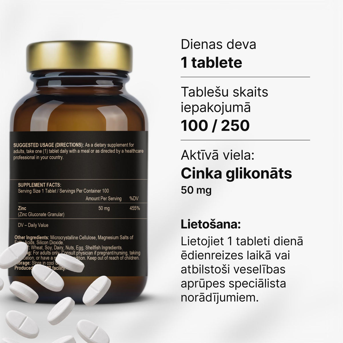 Cinka glikonāts 50 mg imunitātei, ādai, matiem un nagiem no Fuel Up