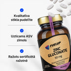 Cinka glikonāts 50 mg imunitātei, ādai, matiem un nagiem no Fuel Up
