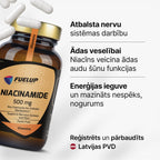 Niacinamīds (B3 vitamīns) 500 mg enerģijai, ādai un nervu sistēmai no Fuel Up (60 kapsulas)