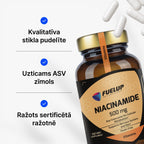 Niacinamīds (B3 vitamīns) 500 mg enerģijai, ādai un nervu sistēmai no Fuel Up (60 kapsulas)