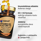 D3 vitamīns 4000 IU + K2 MK-7 imunitātei, kauliem un muskuļiem no Fuel Up